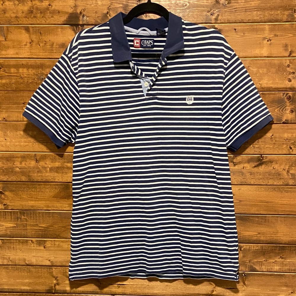 Chaps Men’s Navy & White Striped Polo Shirt | Size L